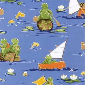 Turtle fabric by half yard, frog fabric, printed quilting cotton, turtle quilting fabric, SusyBee turtle and frog sewing fabric, kids fabric