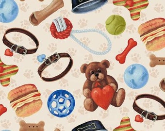 Dog fabric by half yard, dog toys quilting cotton, puppy quilting fabric, dog sewing fabric, puppy cotton fabric, kids fabric, Off The Leash