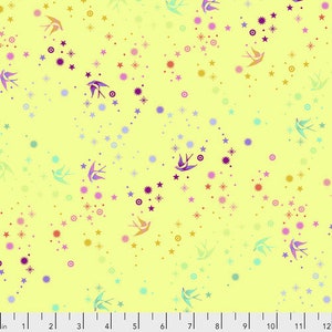 Blender fabric by half yard, Tula Pink Pinkerville Fairy Dust quilting cotton in lime, yellow quilting fabric, Free spirit sewing fabric