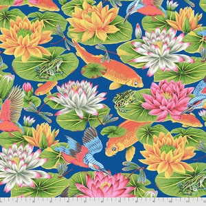 Fish fabric by half yard, koi quilting cotton, nature quilting fabric, Free spirit fish sewing fabric, pond fabric, red carp fabric