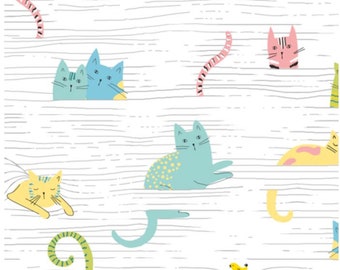 Cat fabric by half yard, cat in blinds printed quilting cotton, cats quilting fabric, cat sewing fabric, cat cotton fabric, kids fabric
