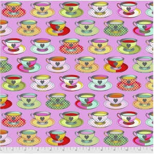 Alice In Wonderland fabric by half yard, Tula Pink Curiouser and Curiouser quilting cotton, Free Spirit Tea Time quilting fabric, cup fabric