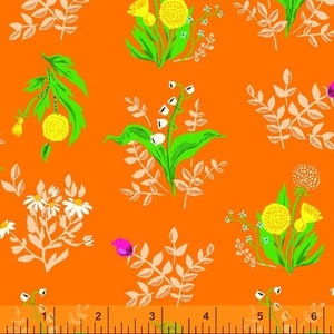 Floral fabric by half yard, flower fabric, printed quilting cotton, orange floral quilting fabric, floral sewing fabric, flower fabric