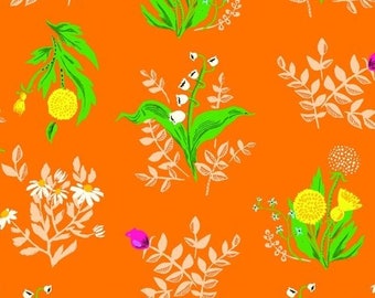 Floral fabric by half yard, flower fabric, printed quilting cotton, orange floral quilting fabric, floral sewing fabric, flower fabric