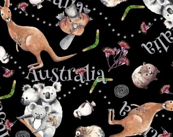 Tissu koala d'un demi-mètre, tissu animal, coton à courtepointe imprimé, tissu à courtepointe koala, tissu à coudre kangourou, enfants, tissu pour enfants