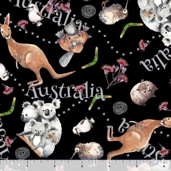 Koala fabric by half yard, animal fabric, printed quilting cotton, koala quilting fabric, kangaroo sewing fabric, kids, children fabric