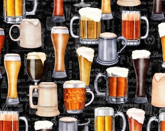 Beer fabric by half yard, beer print fabric, craft beer printed quilting cotton, men quilting fabric, manly sewing fabric, beer