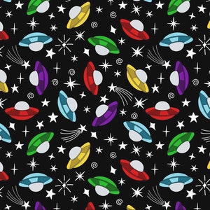 Space fabric by half yard, Amazing aliens glow in the dark fabric, kids quilting cotton, cosmos quilting fabric, space ship sewing fabric