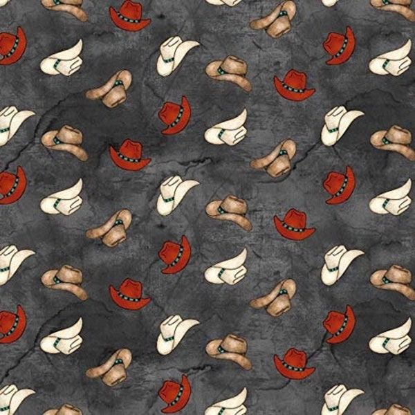 Cowboy hat fabric by half yard, western print fabric, printed quilting cotton, country quilting fabric, country sewing fabric, cowboy fabric