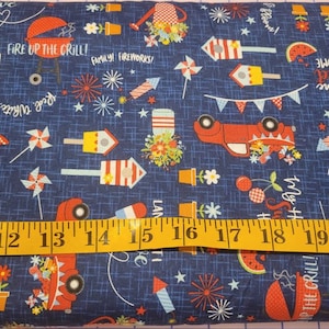 Vakantie stof door halve tuin, barbecue print stof, zomer afgedrukt quilten katoen, heldere quilting stof, zomer naaien stof, vuurwerk