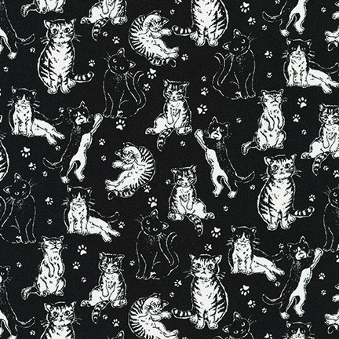 Cat Fabric by Half Yard Black Cat Printed Quilting Cotton Etsy