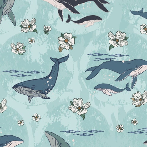 Whale Fabric by Half Yard Ocean Fabric Printed Quilting Etsy