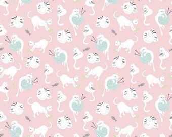 Kattenstof op maat gesneden, grappig kattenbedrukt quiltkatoen, kattenquiltstof, kattennaaistof, speelse kattenkatoen, garen en kat