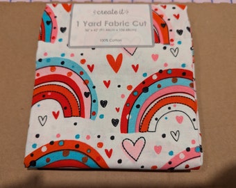 Heart fabric by the yard, love fabric, heart printed quilting cotton, Valentine's quilting fabric, rainbow sewing fabric, 1 yard pre cut