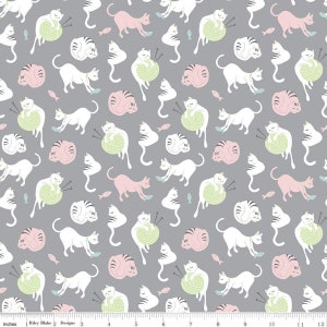 Kattenstof op halve meter, grappig kattenbedrukt quiltkatoen, kattenquiltstof, kattennaaistof, speelse kattenkatoenstof, garen en kat