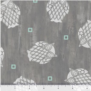 Owl fabric by half yard, forest cotton, large bird quilting cotton, grey owl quilting fabric, nature sewing fabric, owl print fabric