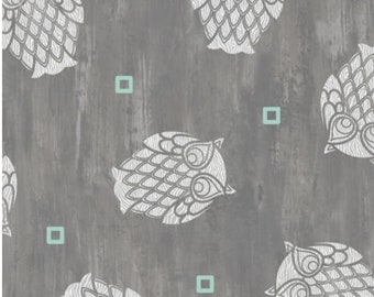 Eule Stoff um halb Meter, Wald Baumwolle, große Vogel Quilting Baumwolle, graue Eule Quilt stoff, Natur Nähen Stoff, Eule Druck Stoff