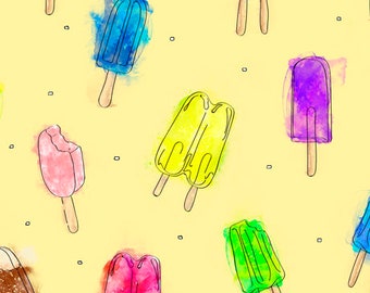 Popsicle fabric by half yard, ice cream print fabric, yellow popsicle quilting cotton, sweet treat quilting fabric, sweet sewing fabric