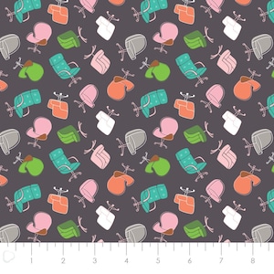 May include: A repeating pattern of colourful office chairs in various colours, including pink, green, orange, white, and teal, on a dark grey background. The chairs are drawn in a cartoon style with a white outline.