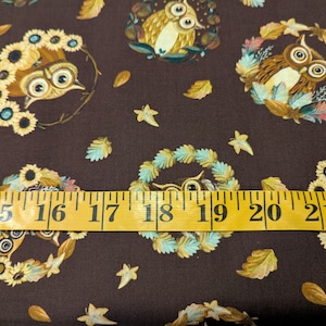 Owl fabric by half yard, owl wreath cotton, harvest quilting cotton, fall quilting fabric, nature sewing fabric, Camelot Thanksgiving fabric