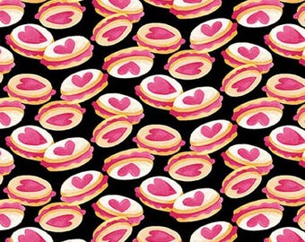 Valentine fabric by half yard, holiday cotton, winter quilting cotton, Valentine's Day cookie quilting fabric, heart cookie sewing fabric