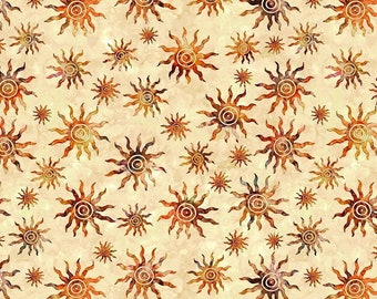 Sun fabric by half yard, native sun fabric, printed quilting cotton, cream sun native quilting fabric, sewing fabric, native quilting fabric