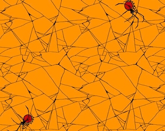 Tela de araña por media yarda, tela de algodón estampada con arañas, tela de algodón para acolchado de Halloween, tela de costura espeluznante, tela de algodón con diseño de telaraña