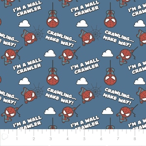 Spiderman fabric by half yard, Spidey fabric, Spidey Crawler printed quilting cotton, boy nursery quilting fabric, spiderman sewing fabric