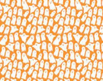 Ghost fabric by half yard, ghost printed quilting cotton, orange Halloween quilting fabric, spooky sewing fabric, ghost cotton fabric