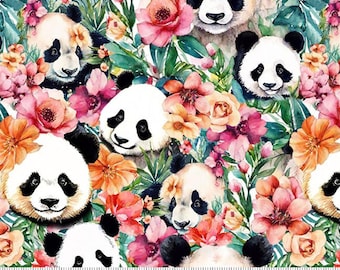 Panda fabric by half yard, animal cotton, panda quilting cotton, panda quilting fabric, Panda Paradise sewing fabric, kids fabric, nursery
