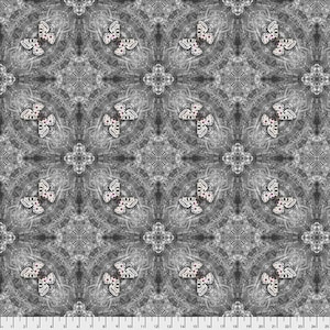 Butterfly fabric by half yard, black blender cotton, grey quilting cotton, butterfly quilting fabric, Free spirit sewing fabric, Chrysalis