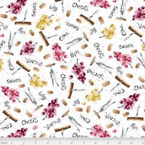 Wine fabric by half yard, novelty cotton, cork quilting cotton, wine bottle quilting fabric, wine sewing fabric, wine and grapes fabric