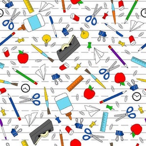 School supplies fabric by half yard, children cotton, learning quilting cotton, classroom sewing fabric, back to school fabric, teacher