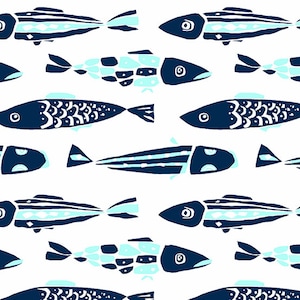 Fish fabric by half yard, ocean fabric, printed quilting cotton, sea quilting fabric, fish sewing fabric, fish white cotton, nature fabric
