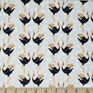 Bird fabric by half yard, bird cotton, bird crane quilting cotton, nature quilting fabric, metallic birds sewing fabric, children fabric