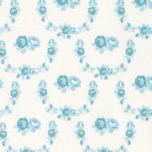 Groenblauwe bloemenstof van halve meter, bloemkatoen, trellis quiltkatoen, groene blender quiltstof, Free spirit bloem naaistof