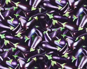 Eggplant fabric by half yard, eggplant print fabric, eggplant quilting cotton, veggie quilting fabric, sewing fabric, vegetable fabric