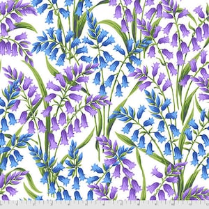 Blue floral fabric by half yard, flower cotton, bluebell quilting cotton, bluebell quilting fabric, flower sewing fabric, blue garden fabric