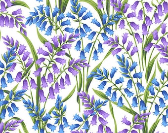 Blue floral fabric by half yard, flower cotton, bluebell quilting cotton, bluebell quilting fabric, flower sewing fabric, blue garden fabric