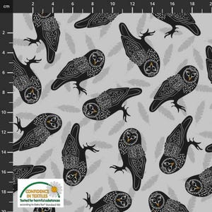 Owl fabric by half yard, forest cotton, large bird quilting cotton, grey owl quilting fabric, nature sewing fabric, owl print fabric, Stof