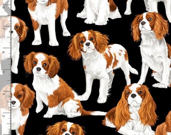 Dog fabric by half yard, spaniel quilting cotton, dog black quilting fabric, spaniel dog sewing fabric, spaniel puppy cotton fabric