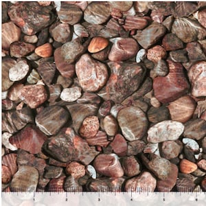 Rock fabric by half yard, stones print fabric, printed quilting cotton, rock blender quilting fabric, brown sewing fabric, nature fabric