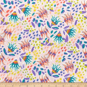 Blender fabric by half yard, neural blender cotton, bright quilting cotton, ocean quilting fabric, pink sewing fabric, Summer fabric