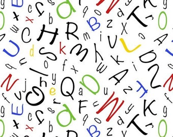 Alphabet fabric by half yard, children cotton, alphabet quilting cotton, ABC quilting fabric, kids fabric, school fabric