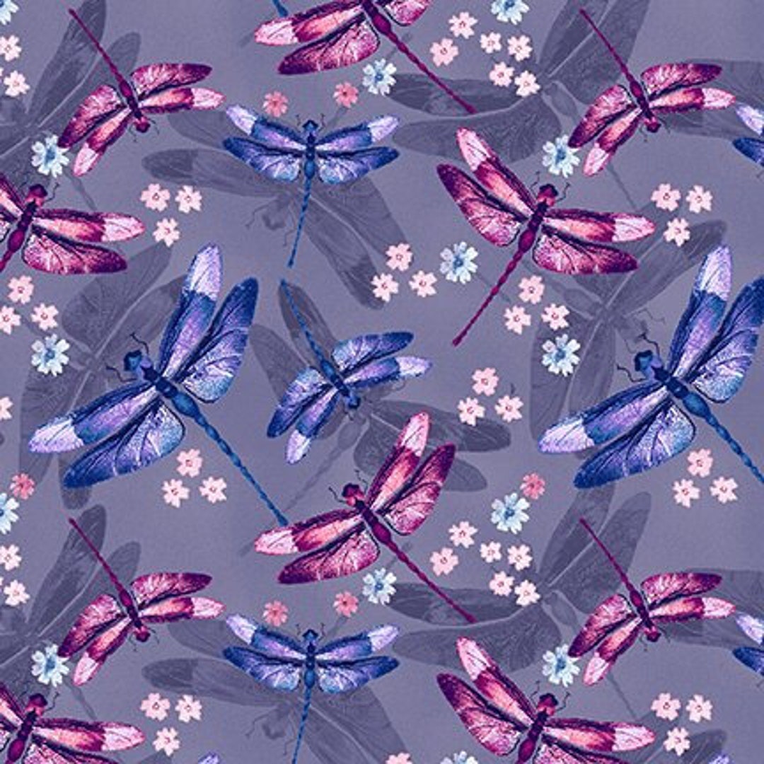 Dragonfly Fabric by Half Yard, Dragonfly Cotton, Summer Quilting Cotton