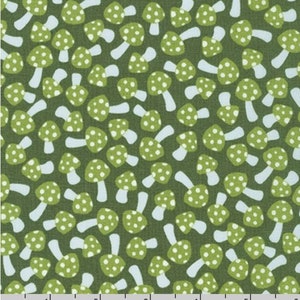 Mushroom fabric by half yard, mushroom cotton, green quilting cotton, mushroom quilting fabric, nature sewing fabric, nature trail fabric