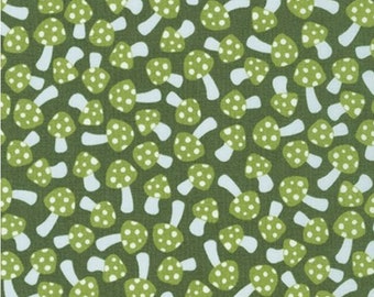 Mushroom fabric by half yard, mushroom cotton, green quilting cotton, mushroom quilting fabric, nature sewing fabric, nature trail fabric