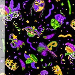 Mardi Gras fabric by half yard, carnival print fabric, celebration printed quilting cotton, bright quilting fabric, theater sewing fabric