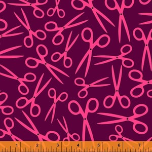Sewing items fabric by half yard, Sewing Good Scissors cotton, everything sewing quilting cotton, purple dressmaker scissors quilting fabric