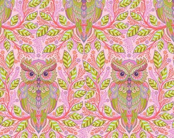 100% Baumwolle, Full Moon Forest Stoff, Eulen Quiltstoff von Free Spirit, Eulen Quilt-Stoff von Tula Pink Pink mit Hootie Patootie, Vogel-Stoff